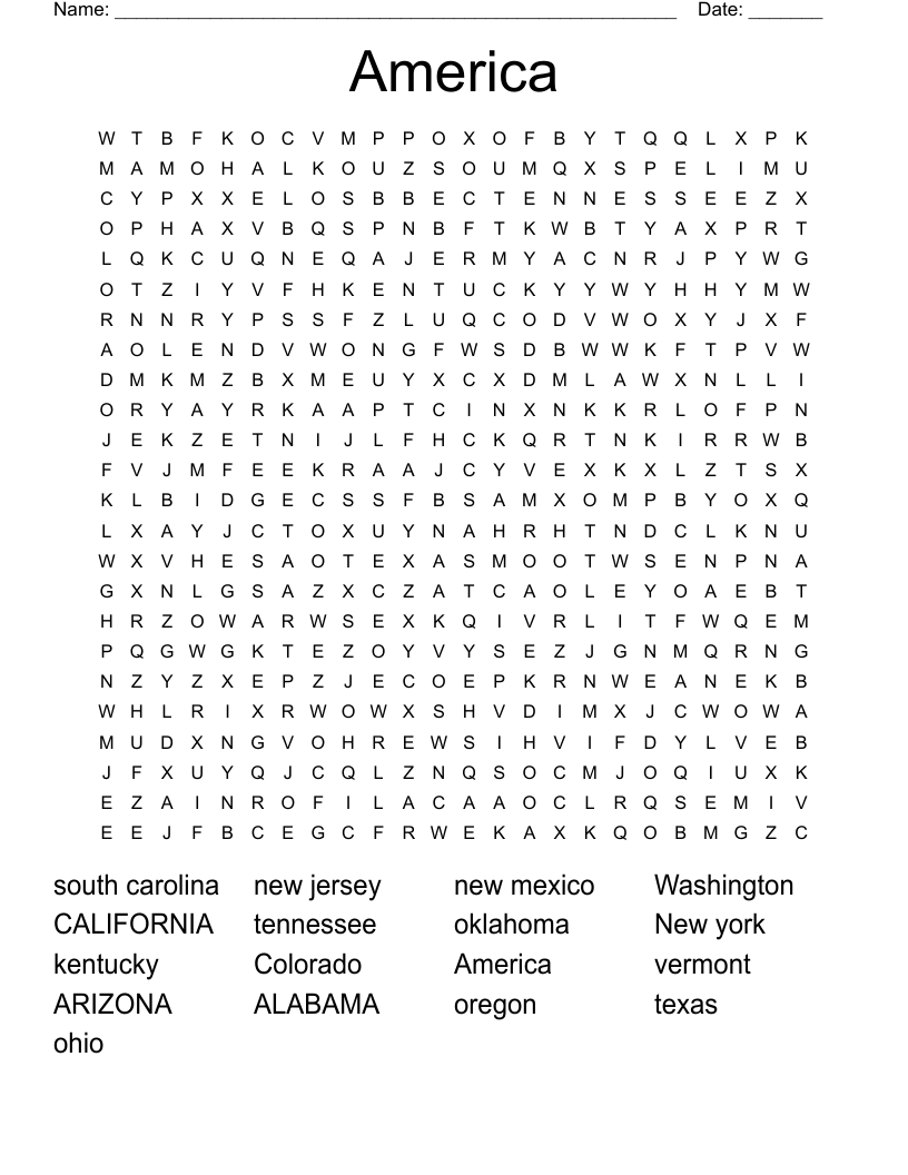 America  Word Search