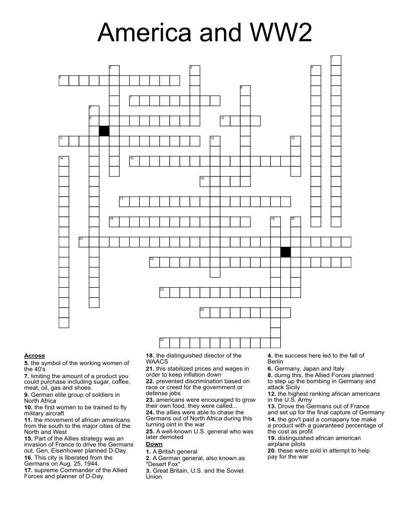 America and WW2 Crossword