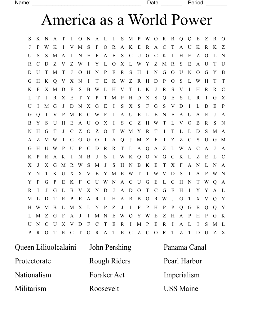 America as a World Power  Word Search