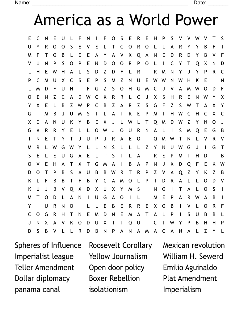 America as a World Power  Word Search