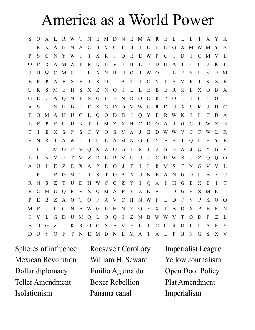 America as a World Power  Word Search