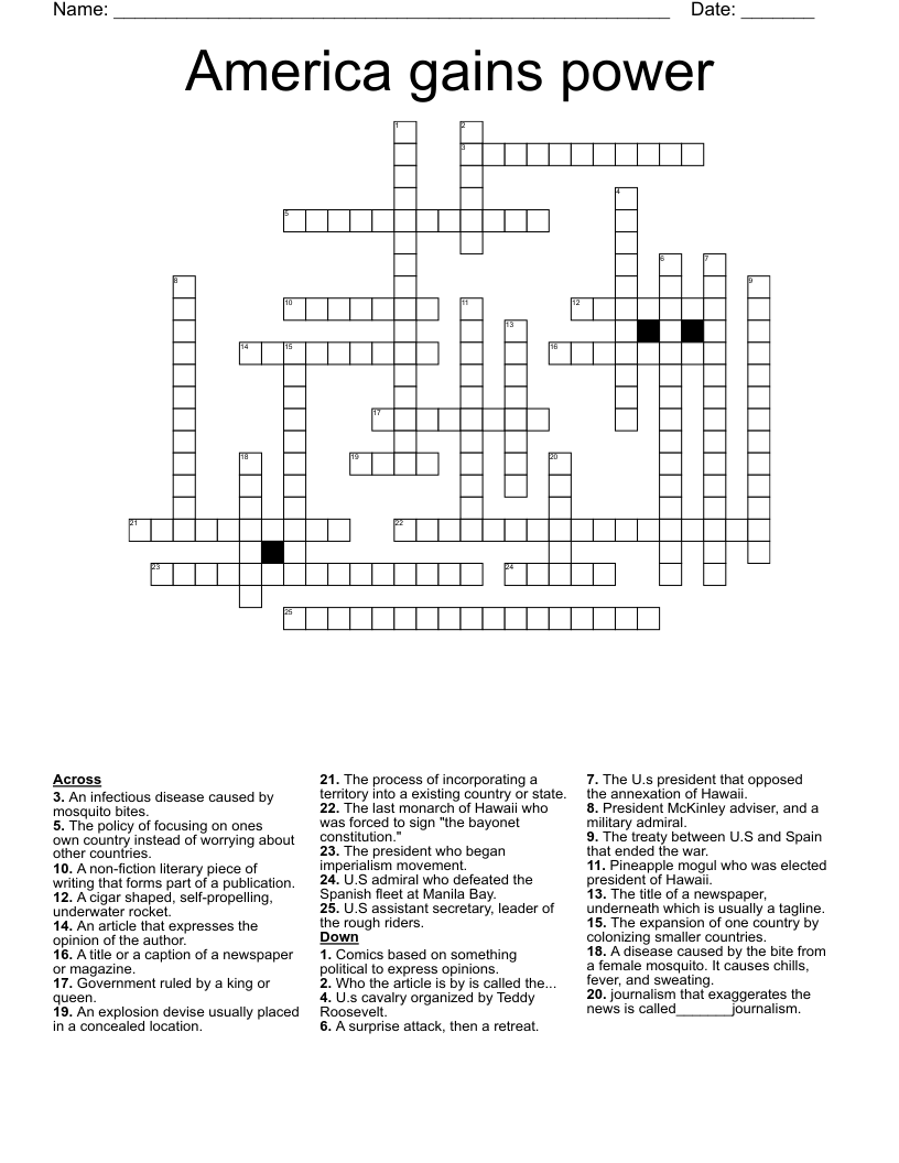 America gains power Crossword