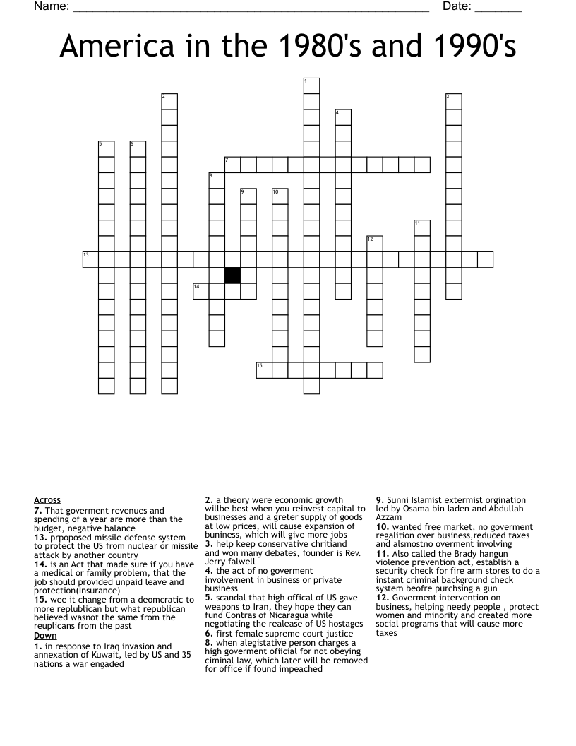 America in the 1980's and 1990's Crossword