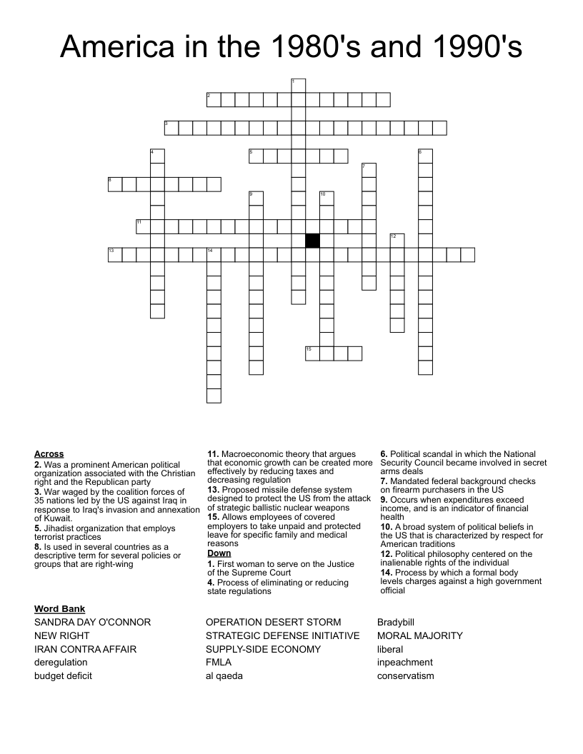 America in the 1980's and 1990's Crossword