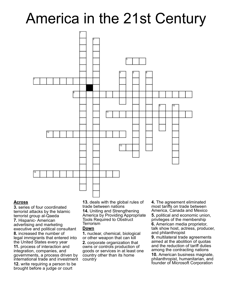 America in the 21st Century Crossword
