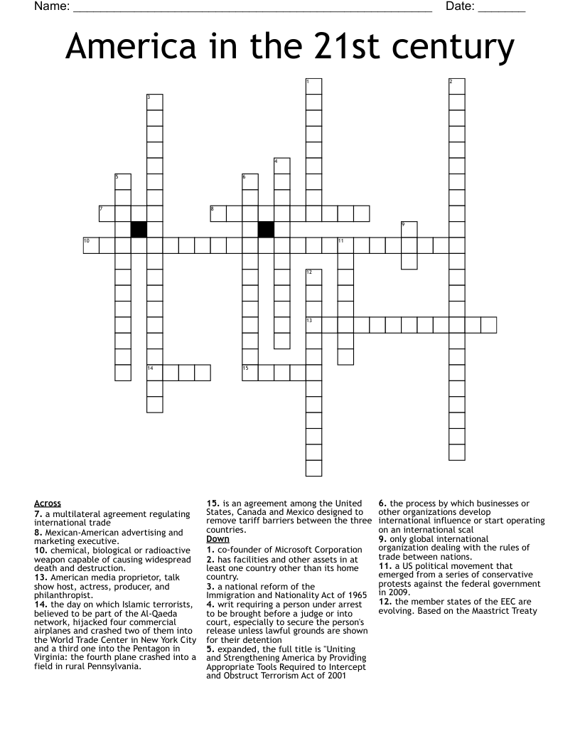 America in the 21st century  Crossword
