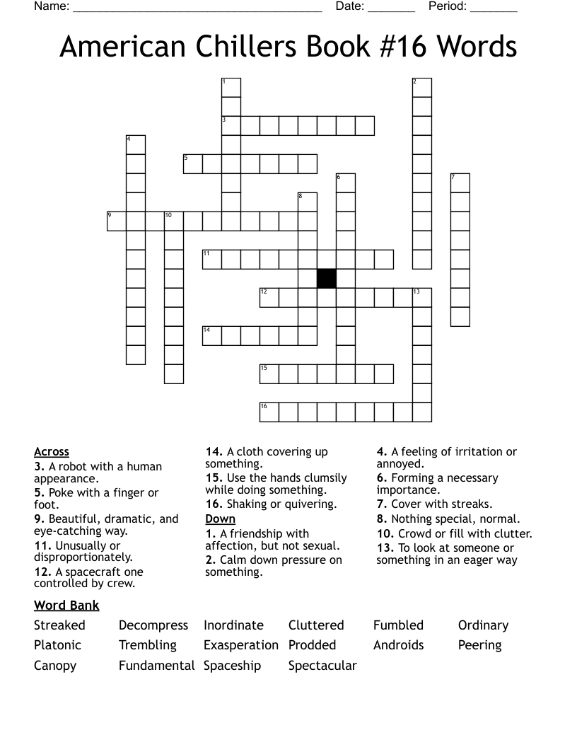 American Chillers Book #16 Words Crossword