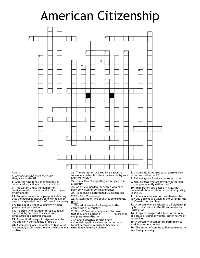 American Citizenship Crossword
