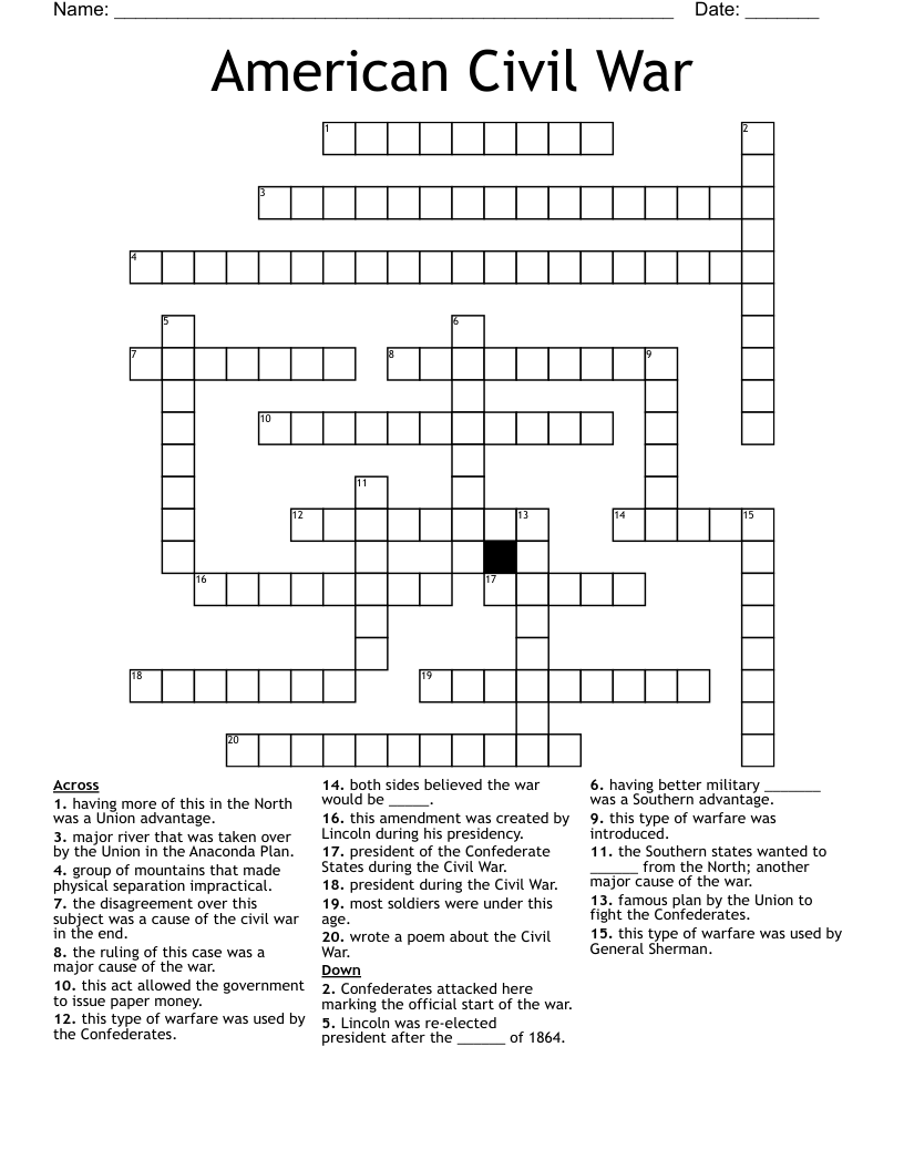 American Civil War Crossword