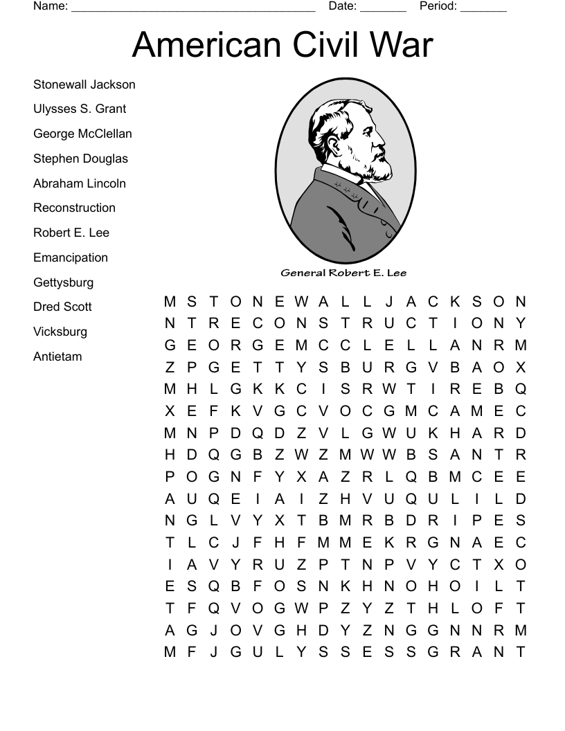 American Civil War Word Search