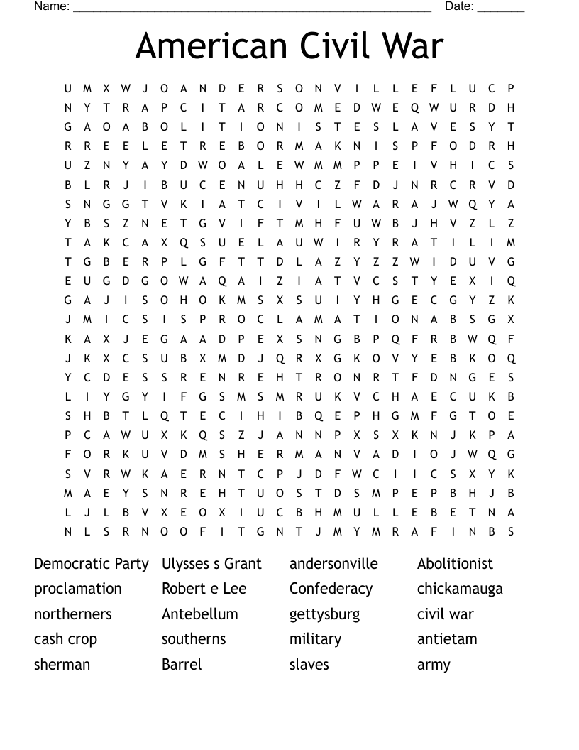 American Civil War Word Search