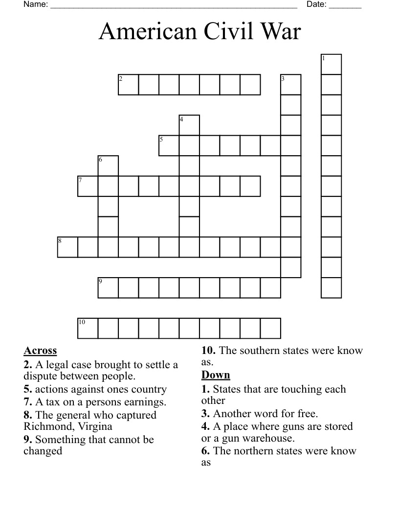 American Civil War Crossword
