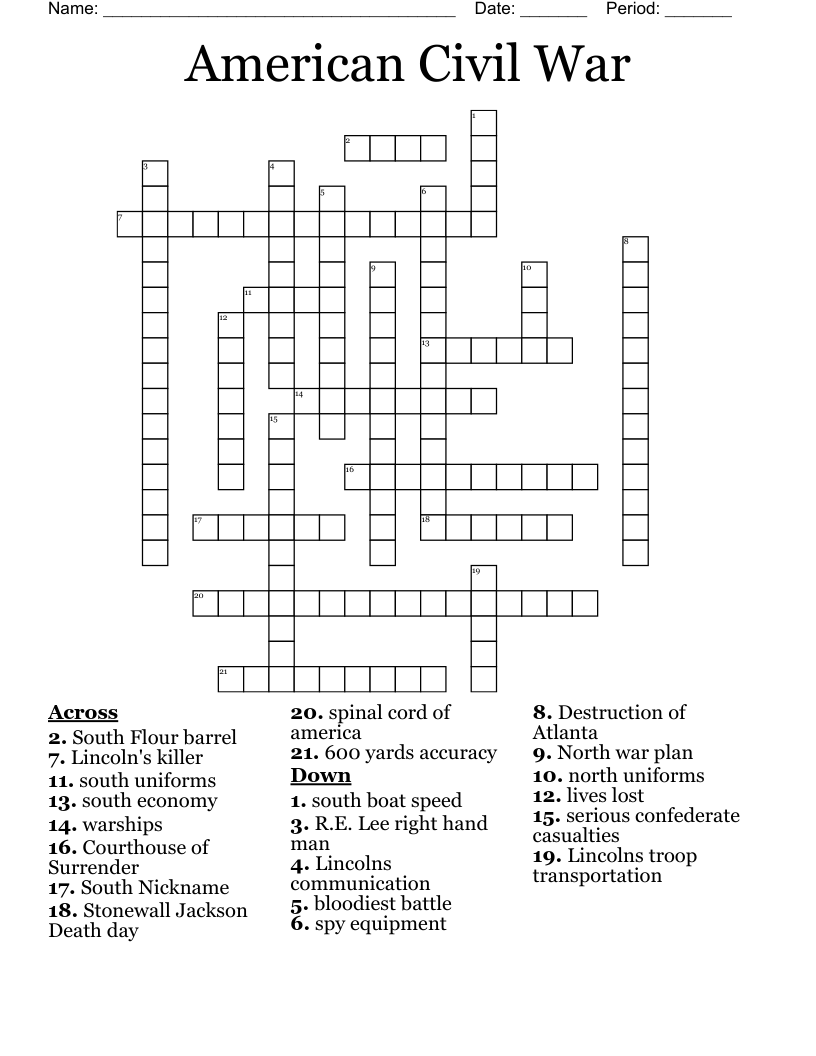 American Civil War Crossword
