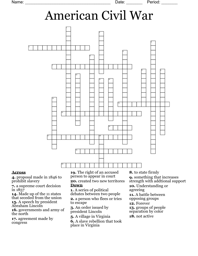American Civil War Crossword