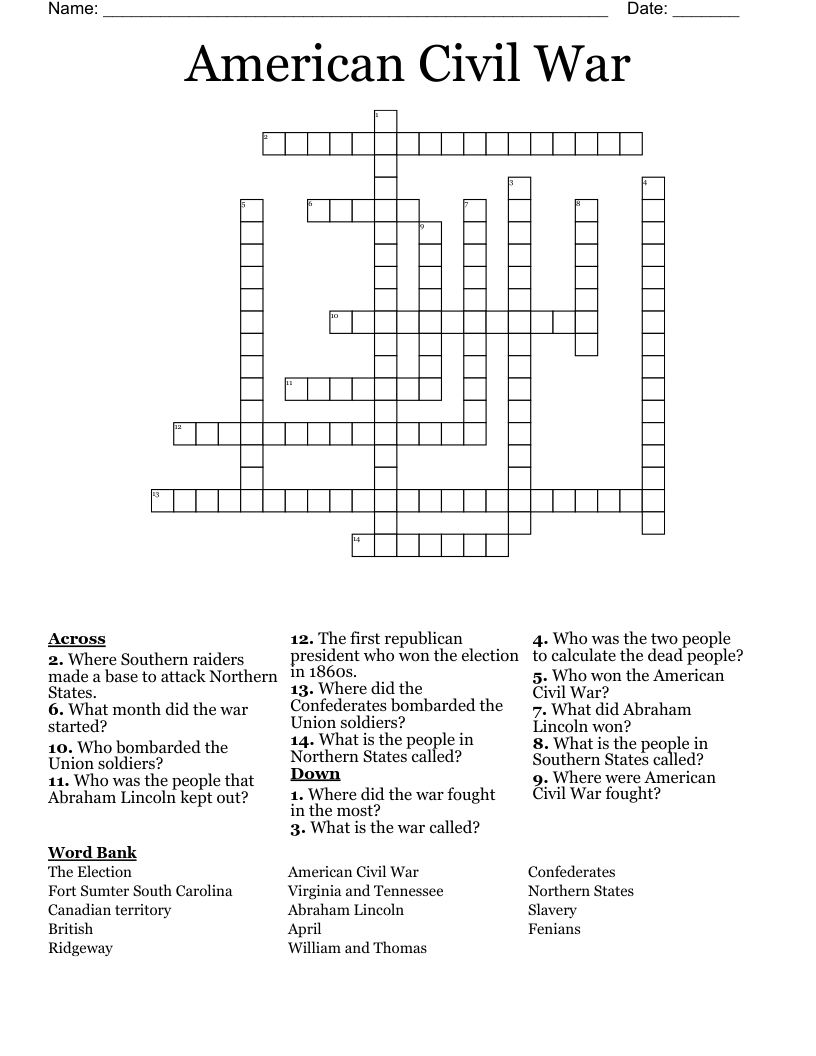 American Civil War Crossword