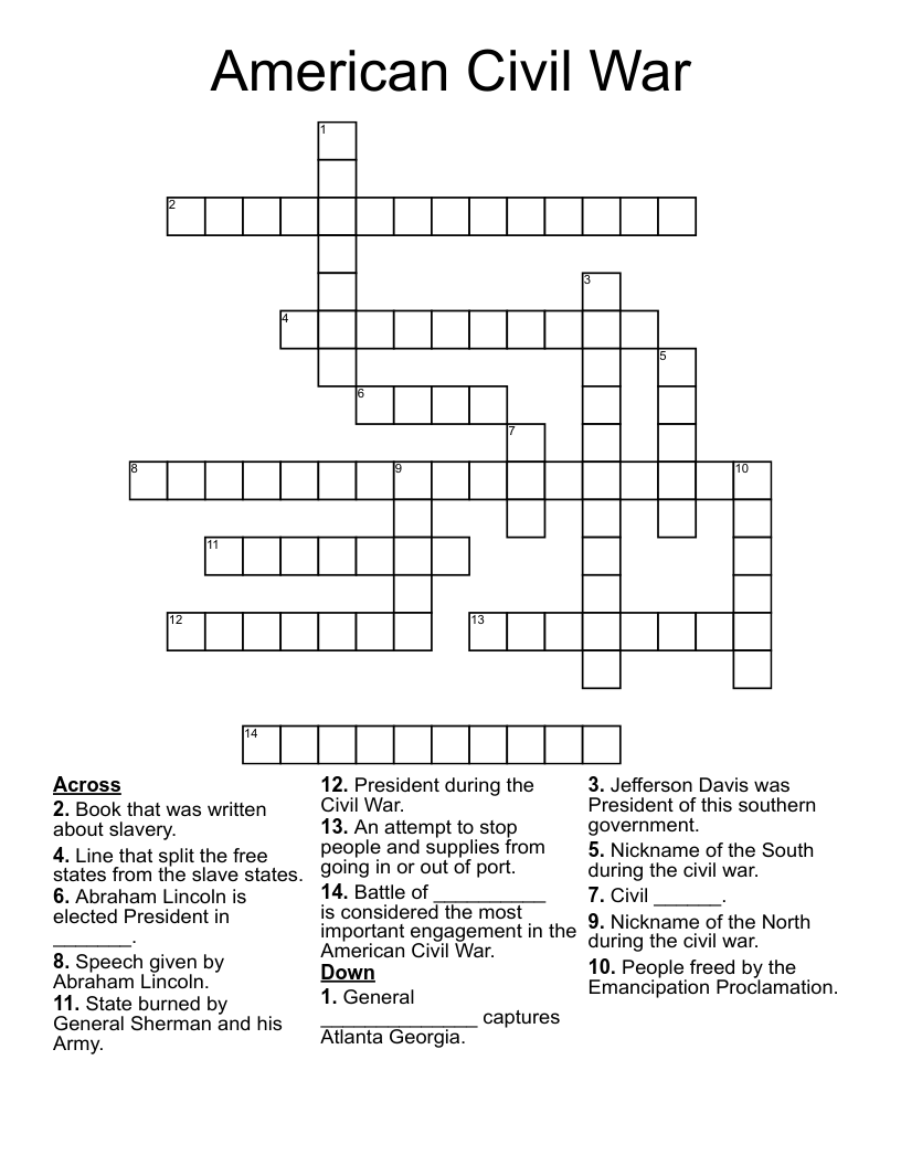 American Civil War Crossword