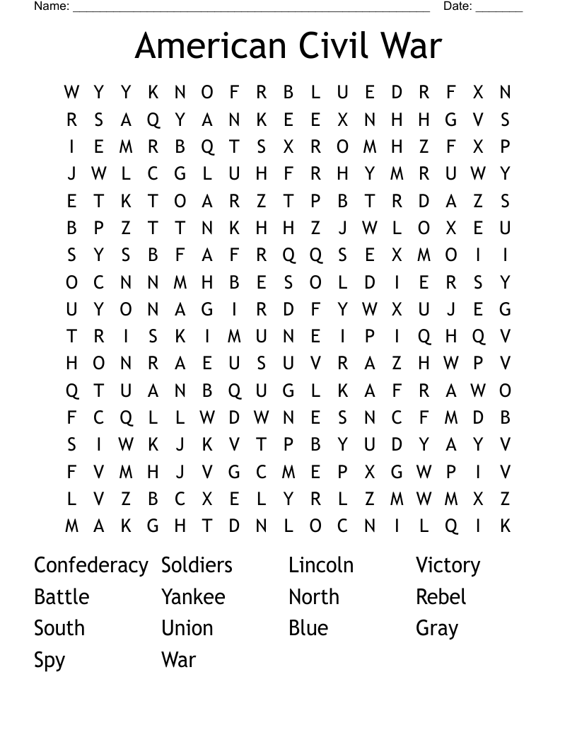 American Civil War  Word Search