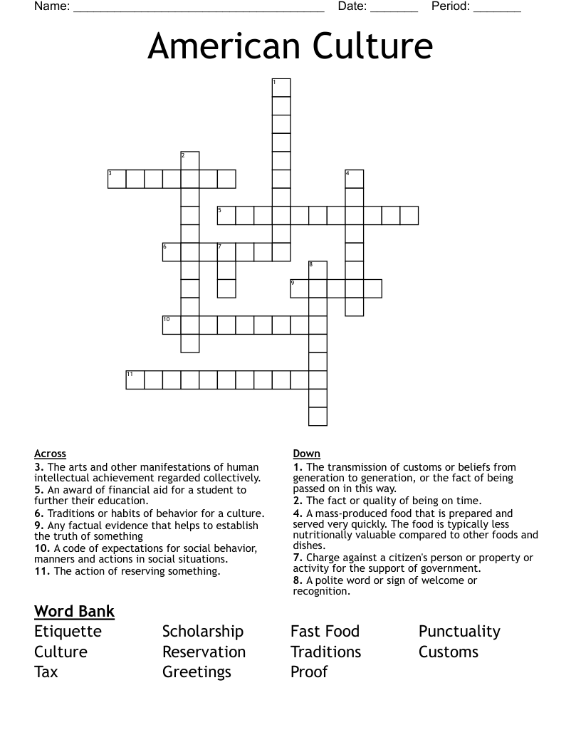 American Culture Crossword