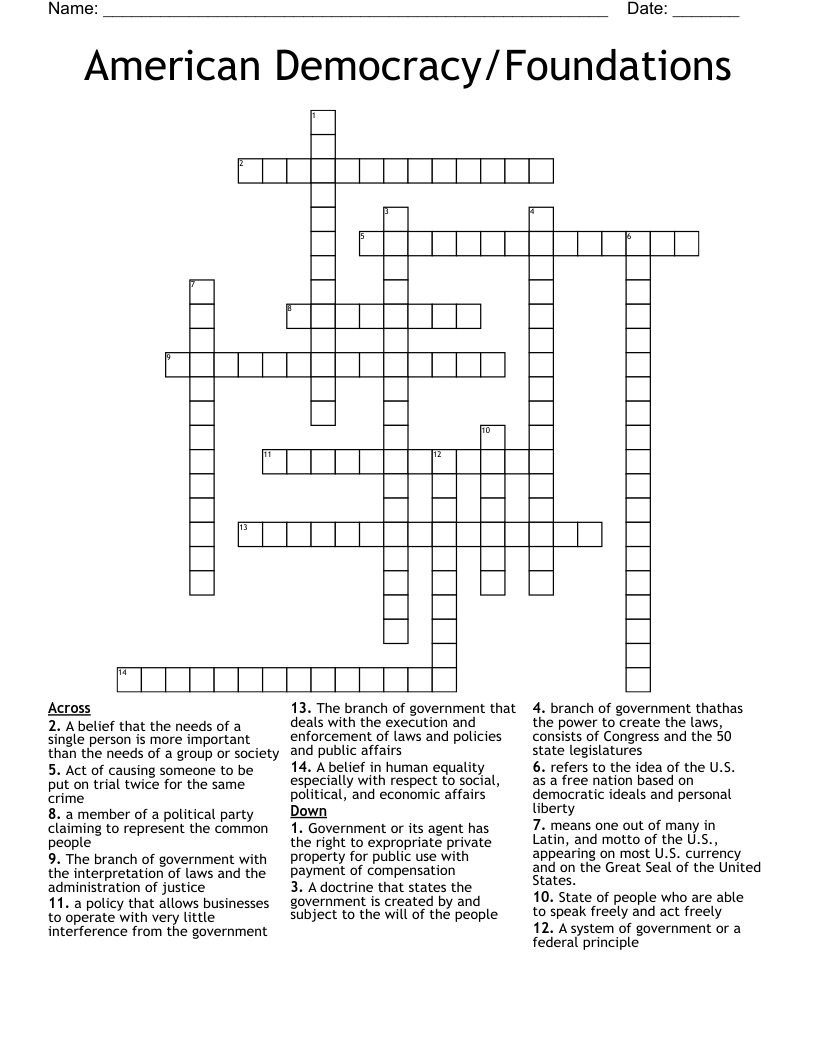 American Democracy/Foundations Crossword