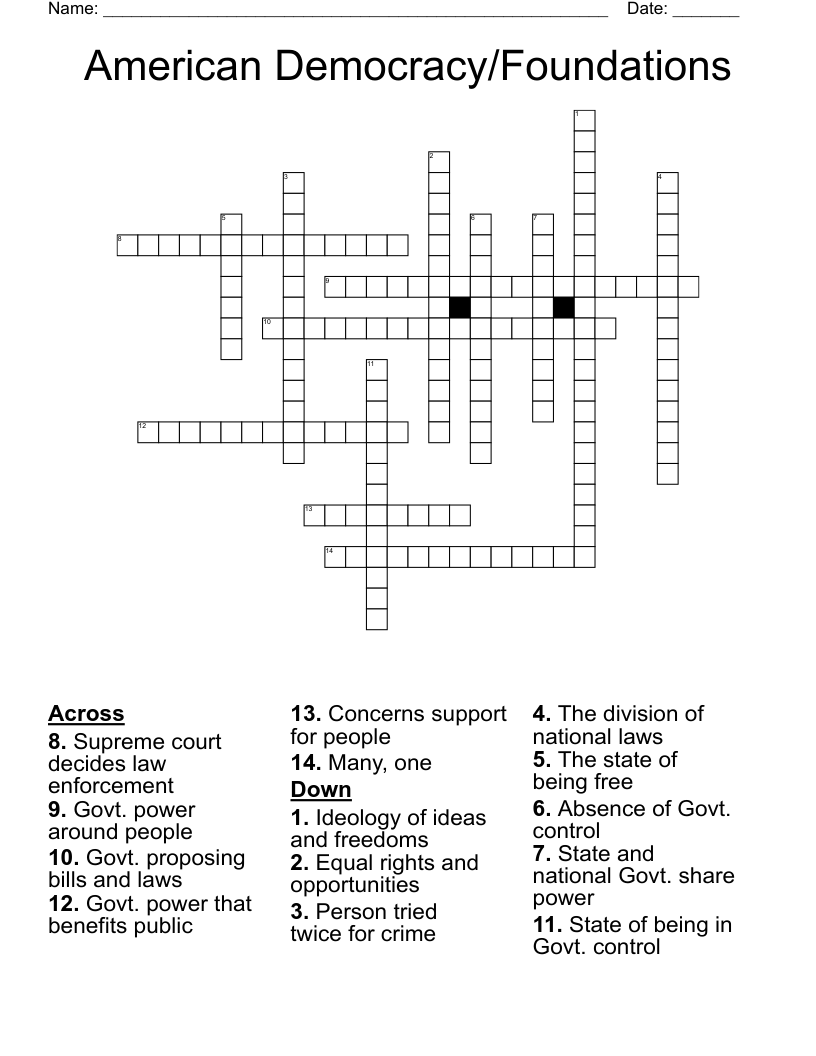 American Democracy/Foundations Crossword