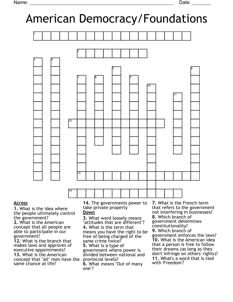 American Democracy/Foundations  Crossword