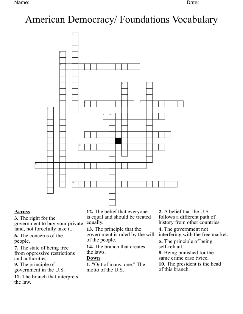 American Democracy/ Foundations Vocabulary Crossword
