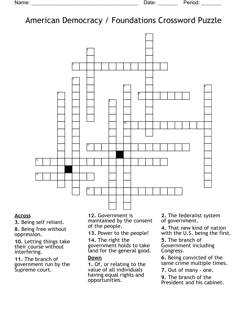 American Democracy / Foundations Crossword Puzzle