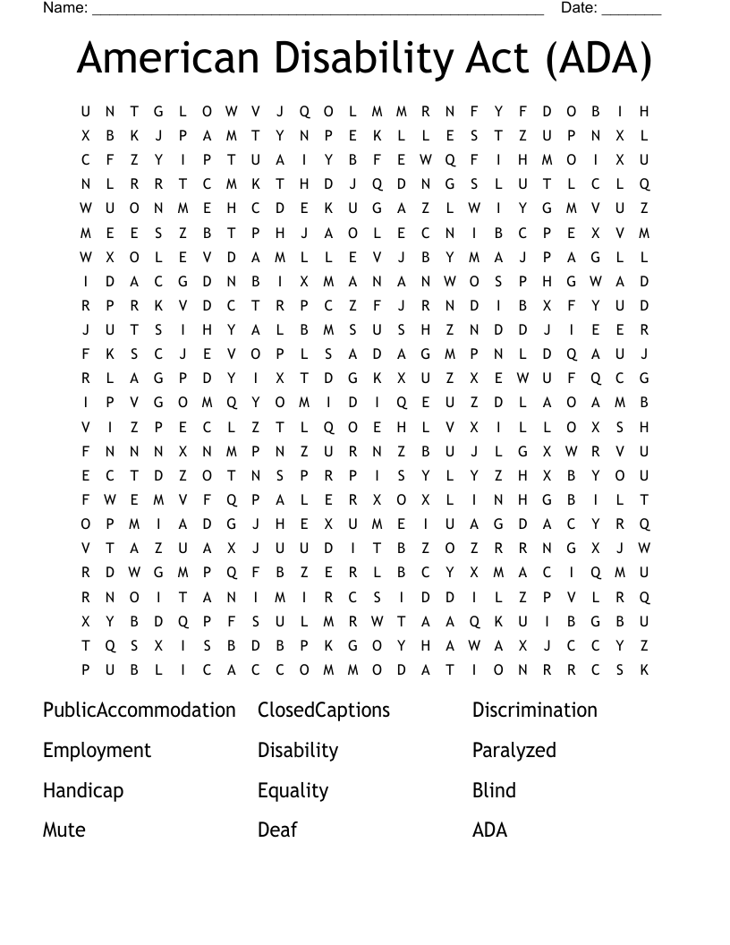 American Disability Act (ADA) Word Search