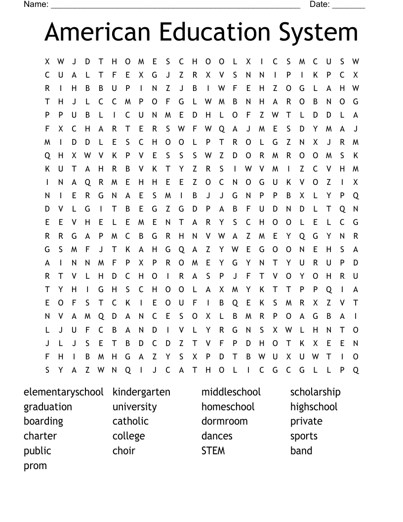 American Education System Word Search