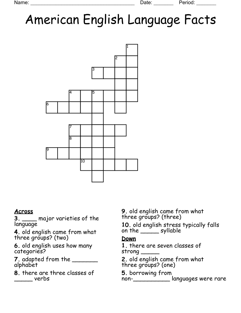 American English Language Facts Crossword