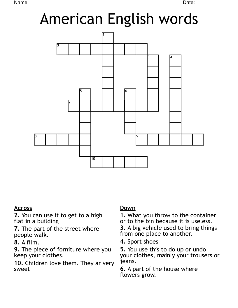 American English words Crossword