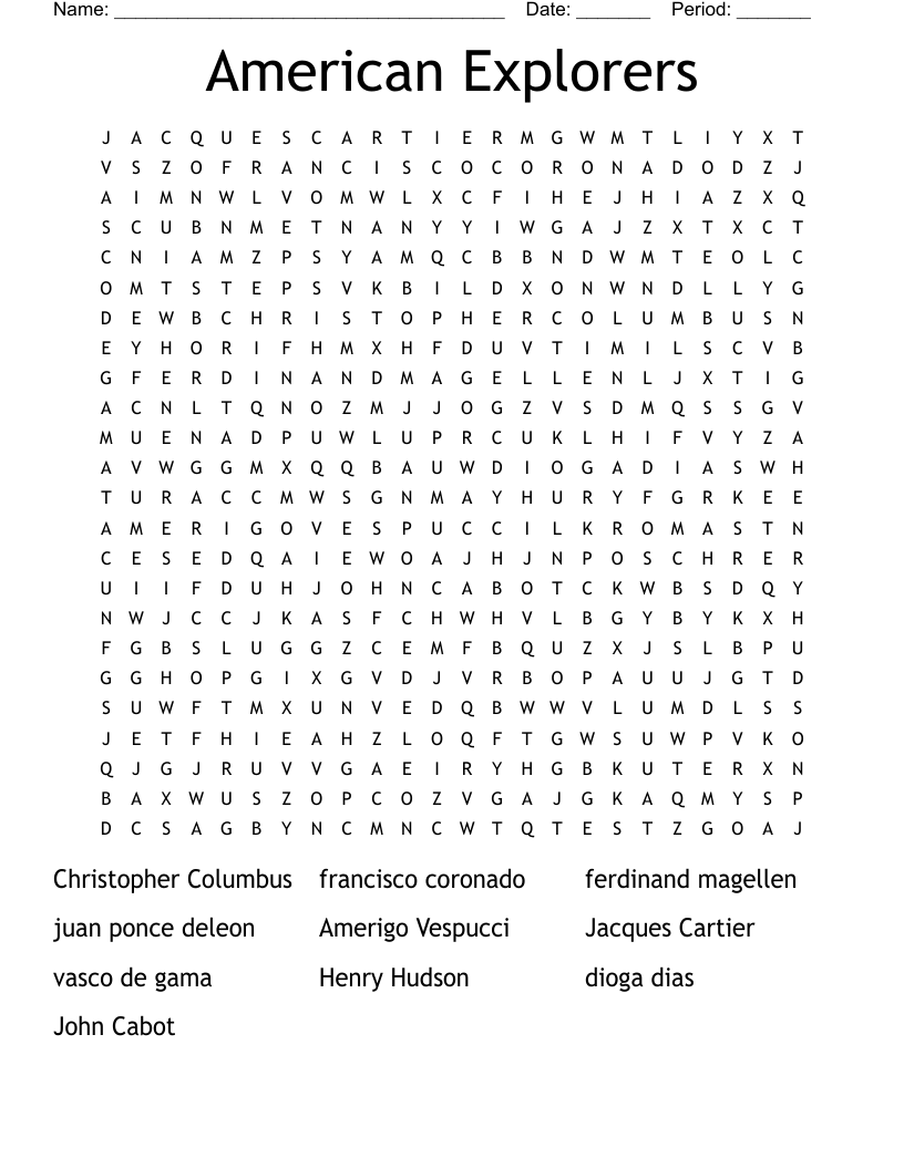 American Explorers Word Search