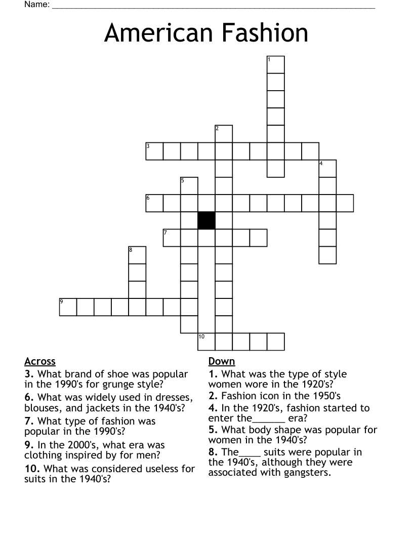 American Fashion Crossword