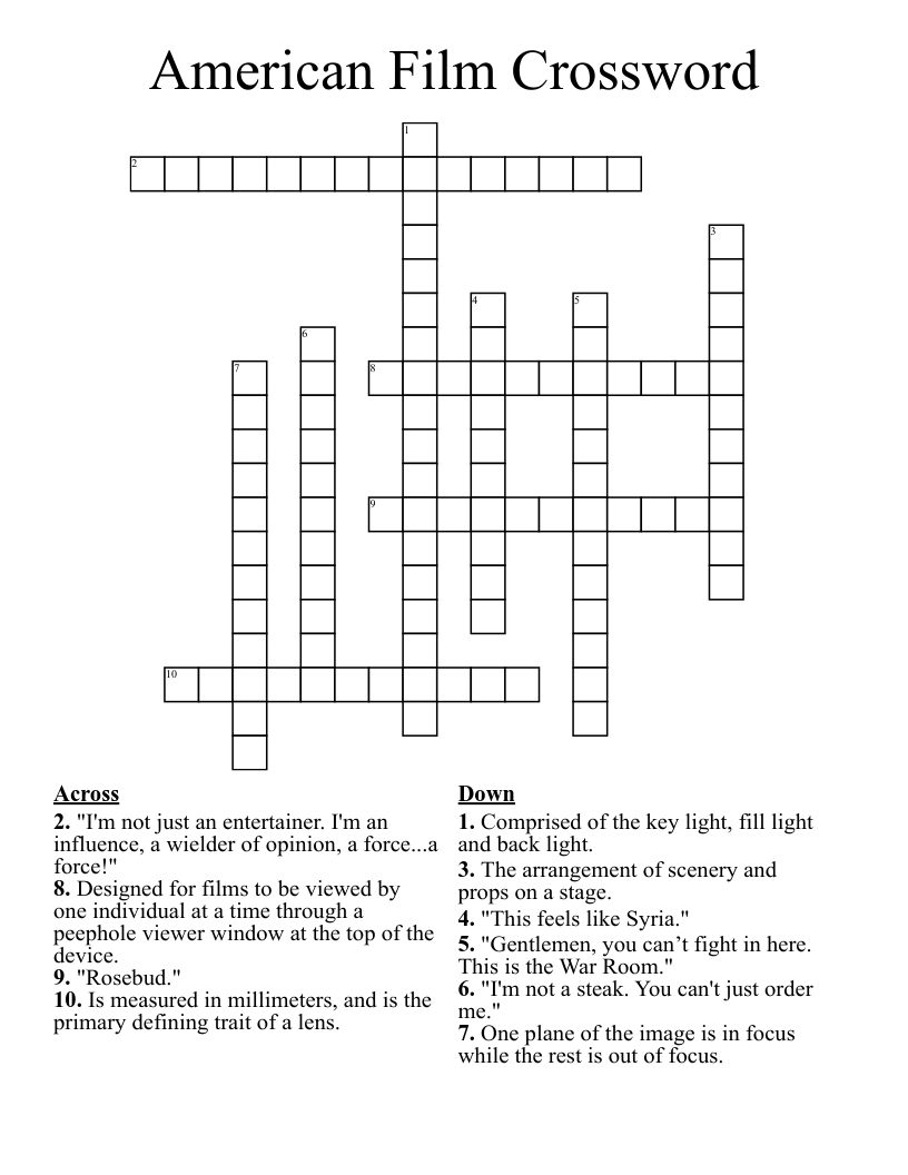 American Film Crossword