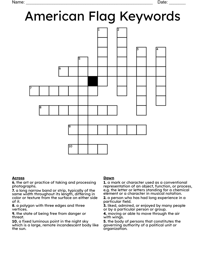 American Flag Keywords Crossword