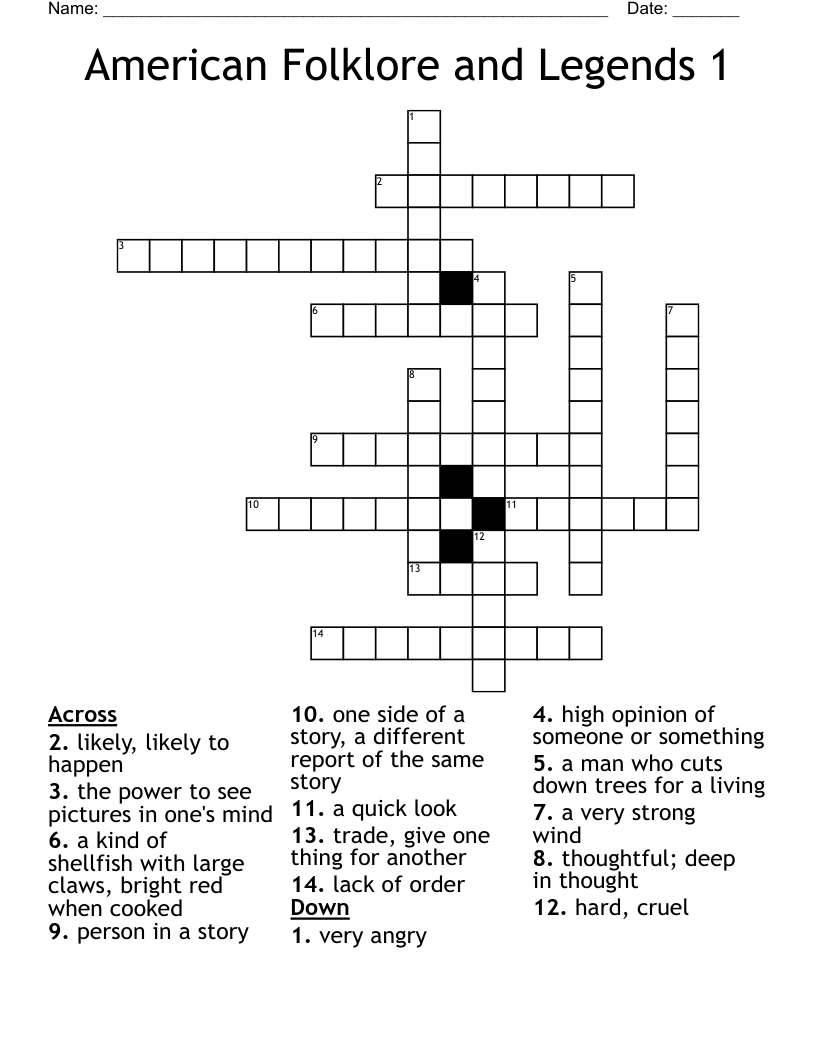 American Folklore and Legends 1 Crossword