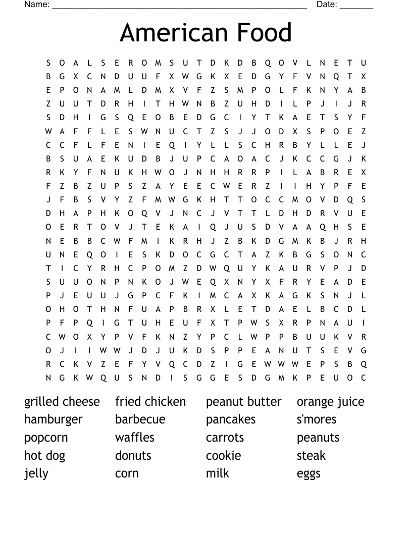 American Food Word Search