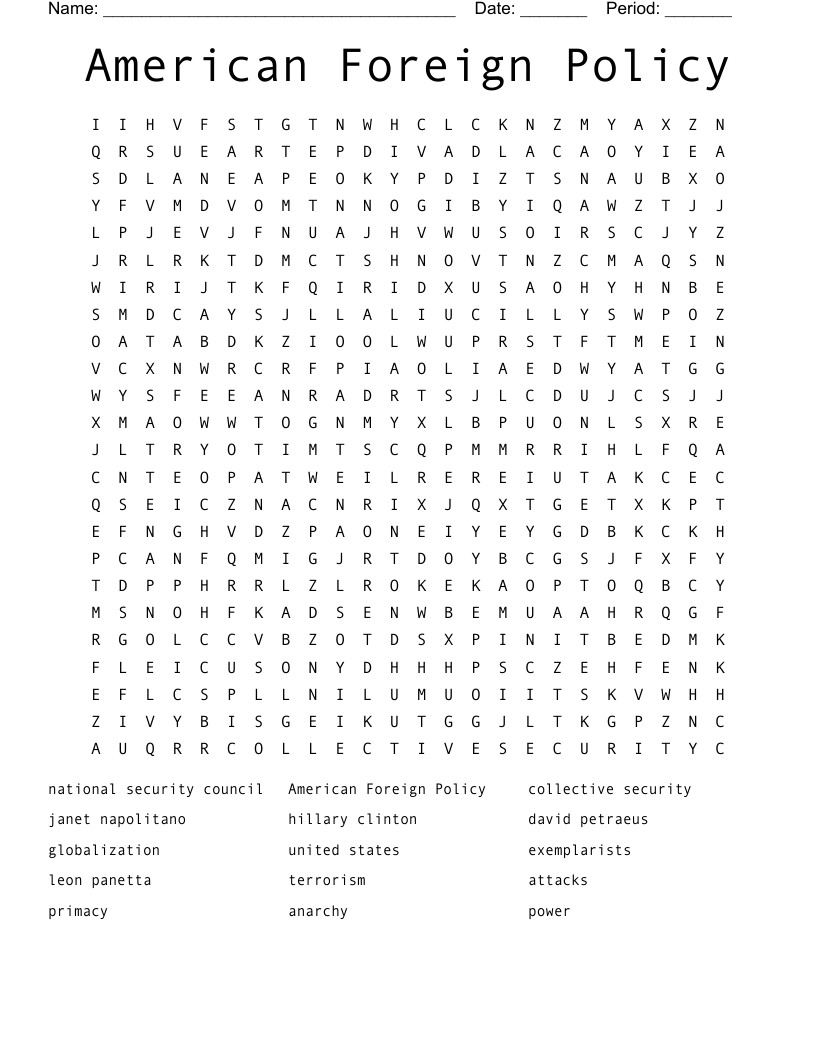 American Foreign Policy Word Search