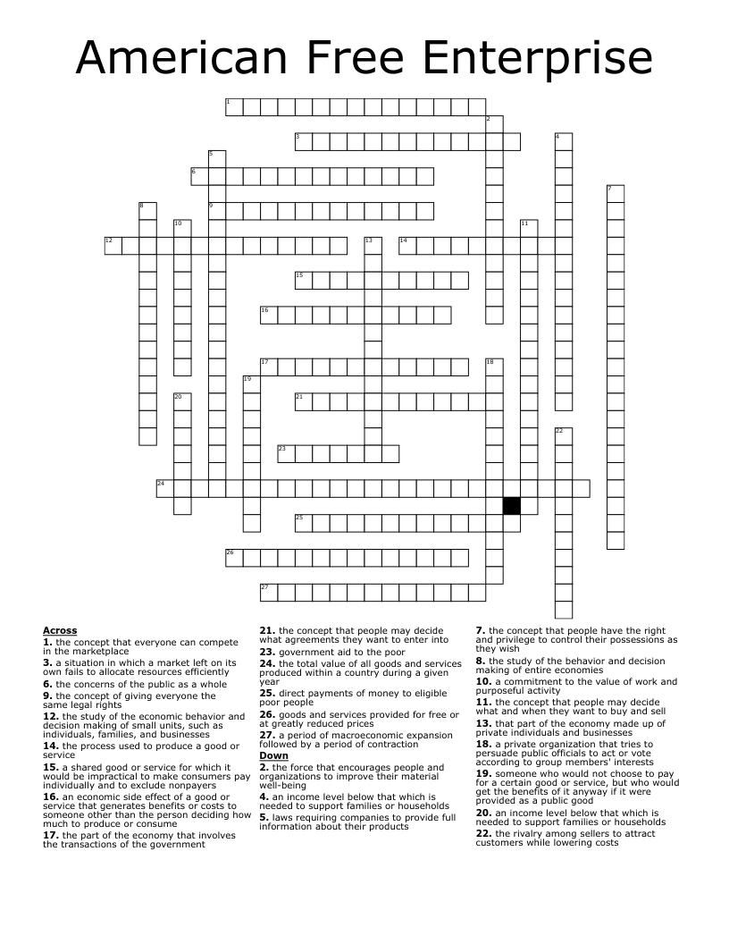 American Free Enterprise Crossword
