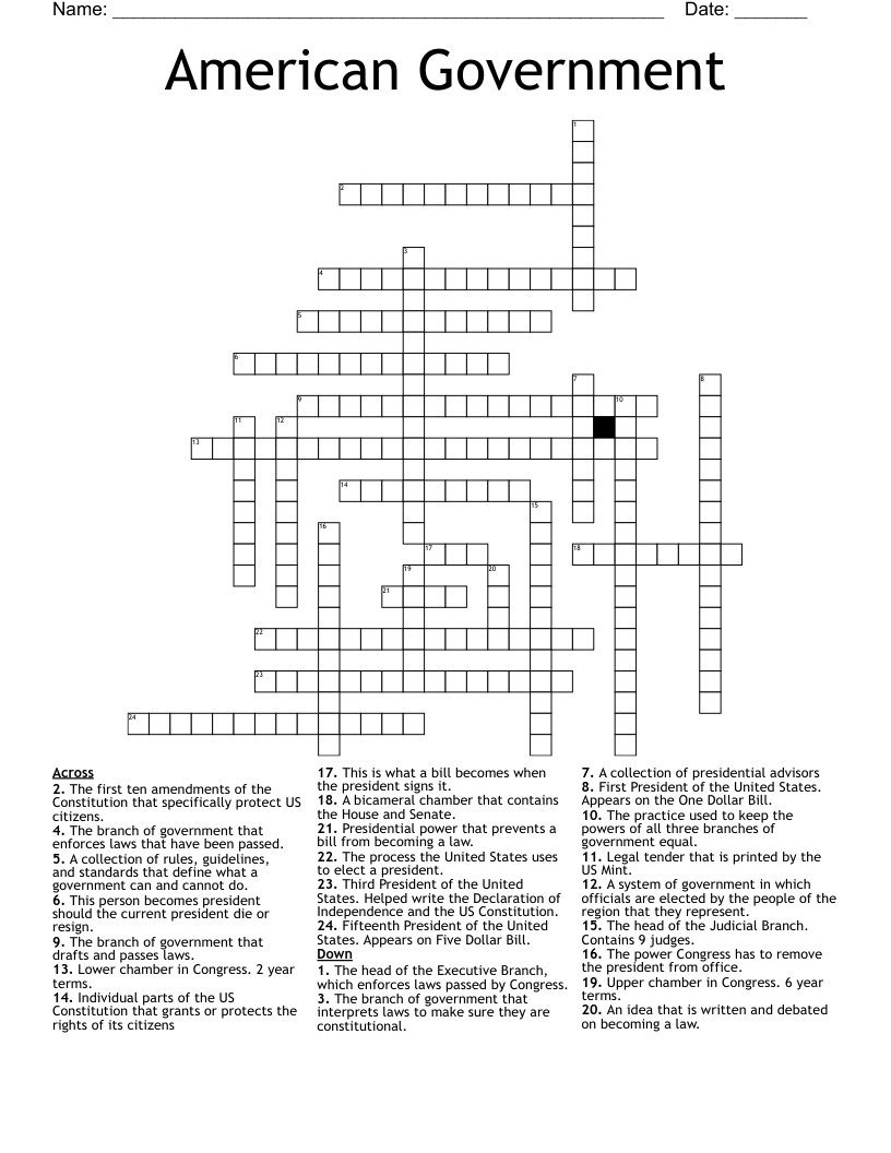 American Government Crossword