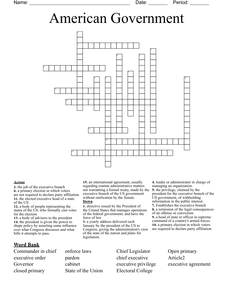 American Government Crossword