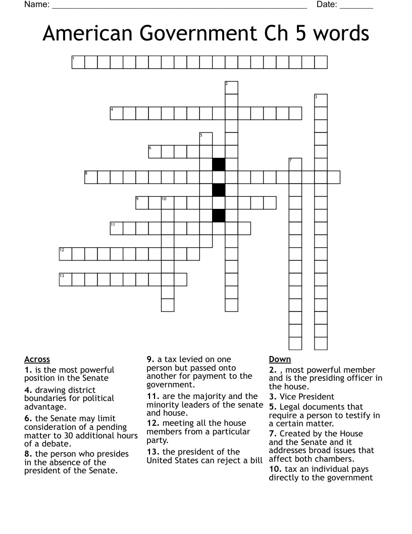 American Government Ch 5 words Crossword