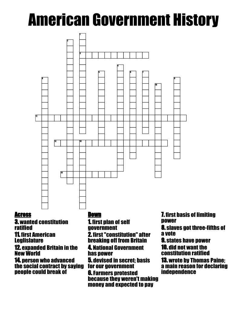 American Government History Crossword