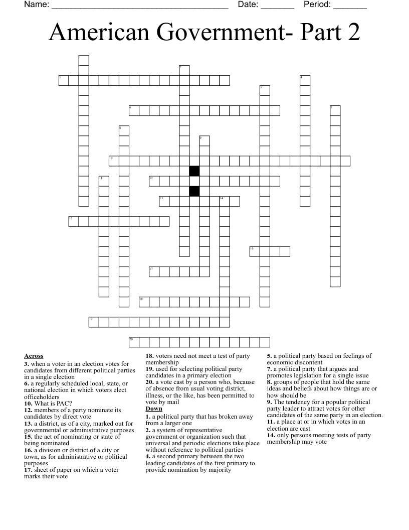 American Government- Part 2 Crossword