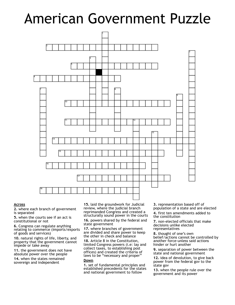 American Government Puzzle Crossword