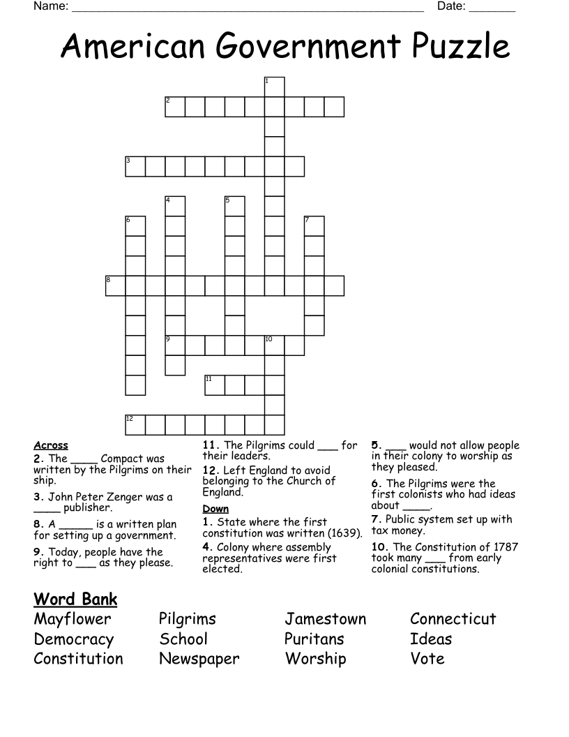 American Government Puzzle Crossword