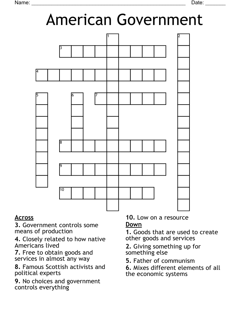 American Government  Crossword