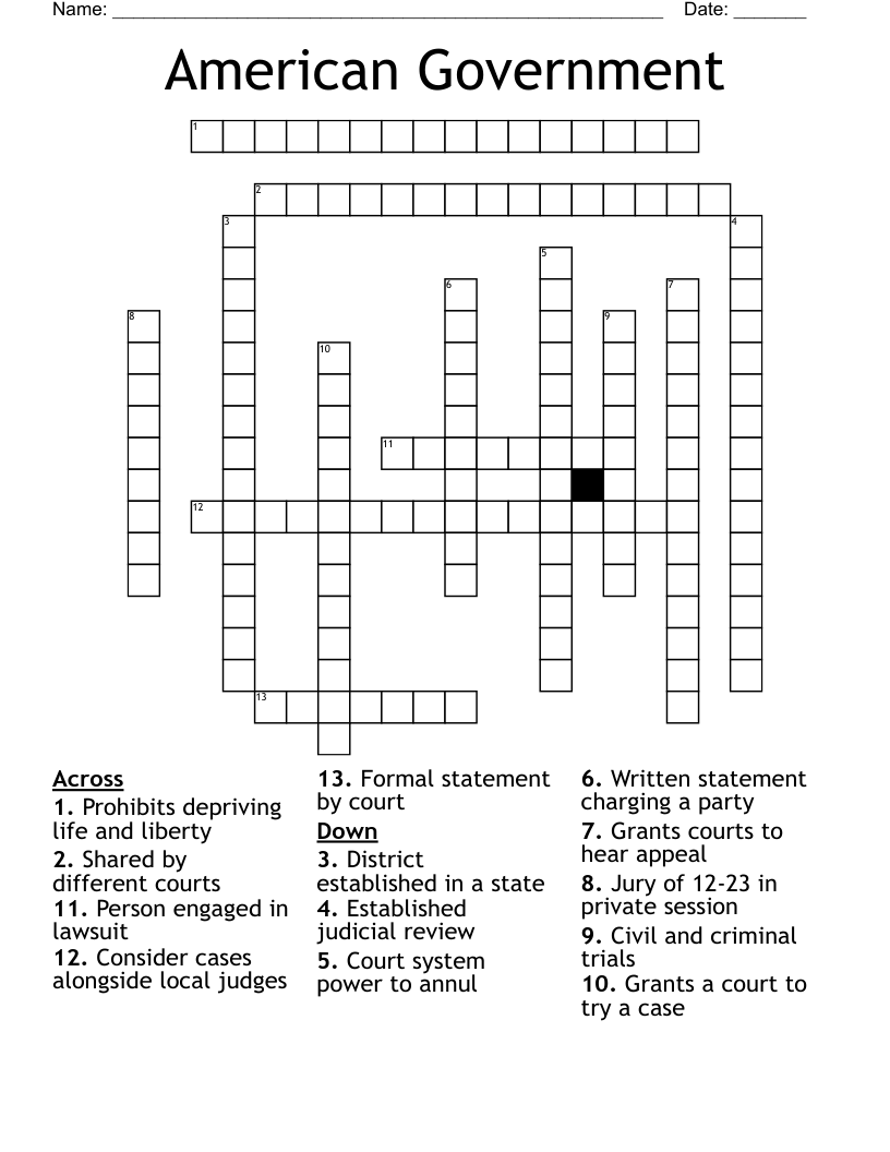 American Government  Crossword