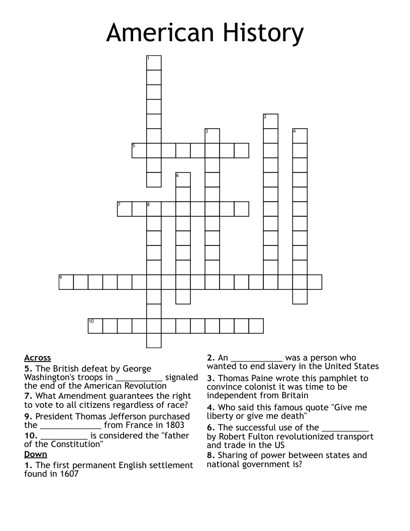 American History Crossword