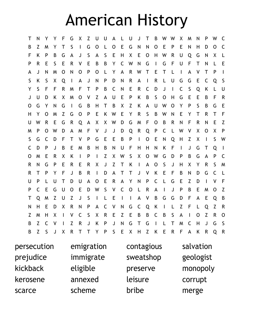American History Word Search